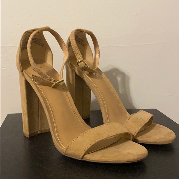 nude suede chunky heels